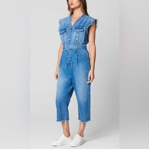 NWT Blank NYC one piece denim jumper, raw hem, cut off sleeves, cropped, medium